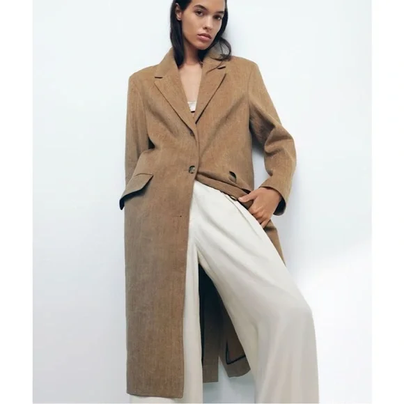 NWOT Zara Rustic Brown Linen Cotton Fall/Winter Trench Coat - Size XS - Picture 4 of 16